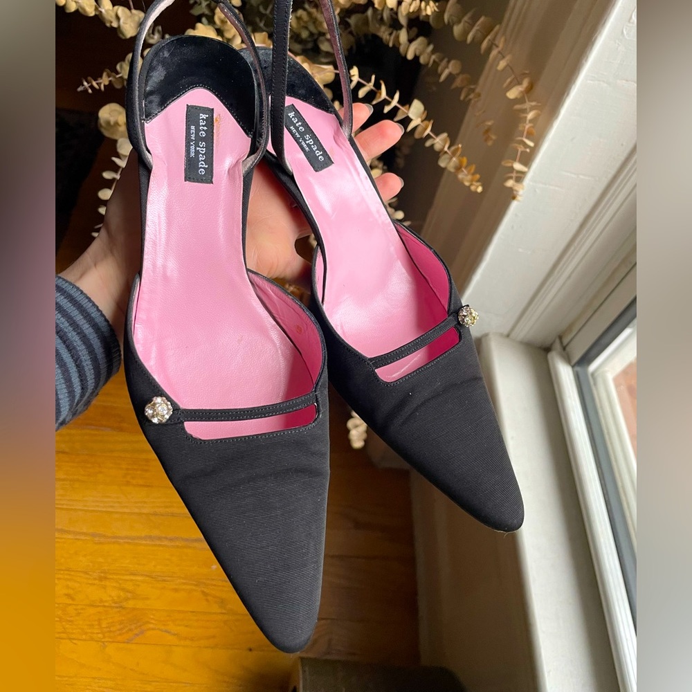 Vintage sling back Kate Spade taffeta kitten heels